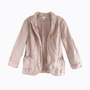 Chico's Ballet Pink Blazer Ruched Open Front Shimmery Metallic Accent Luxury SzM